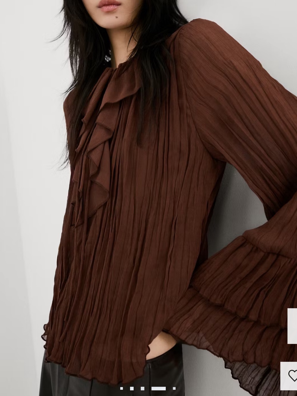 Mango Brown Ruffle Tie-Neck Blouse RUFFLED CHIFFON BLOUSE 4100